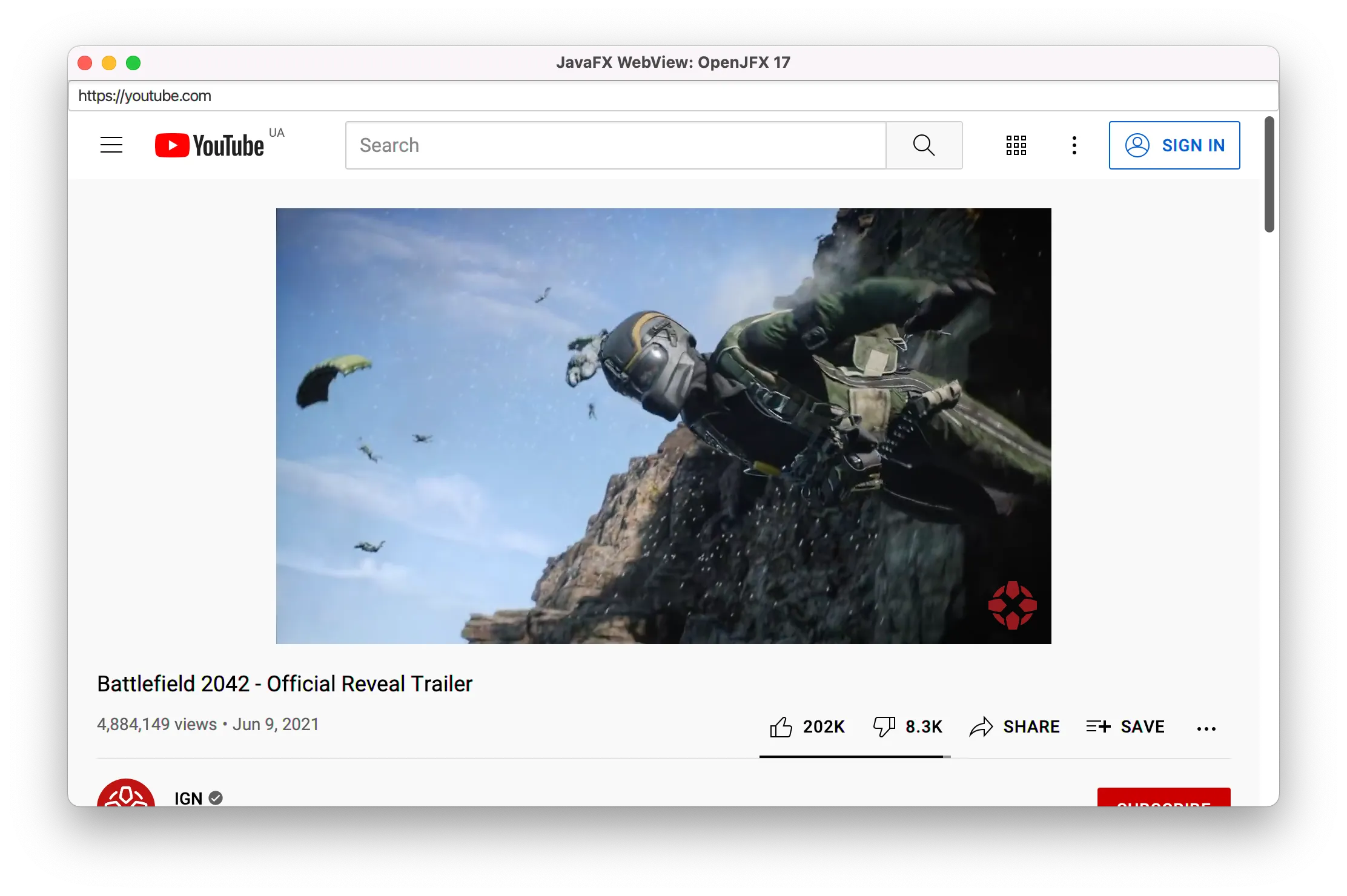 JavaFx 17 WebView YouTube