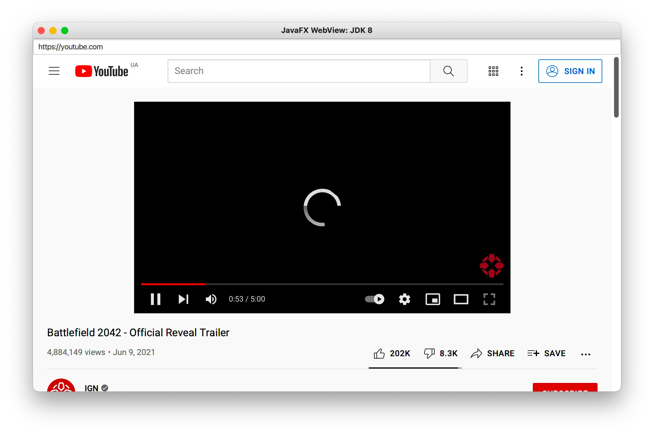 JavaFX WebView YouTube